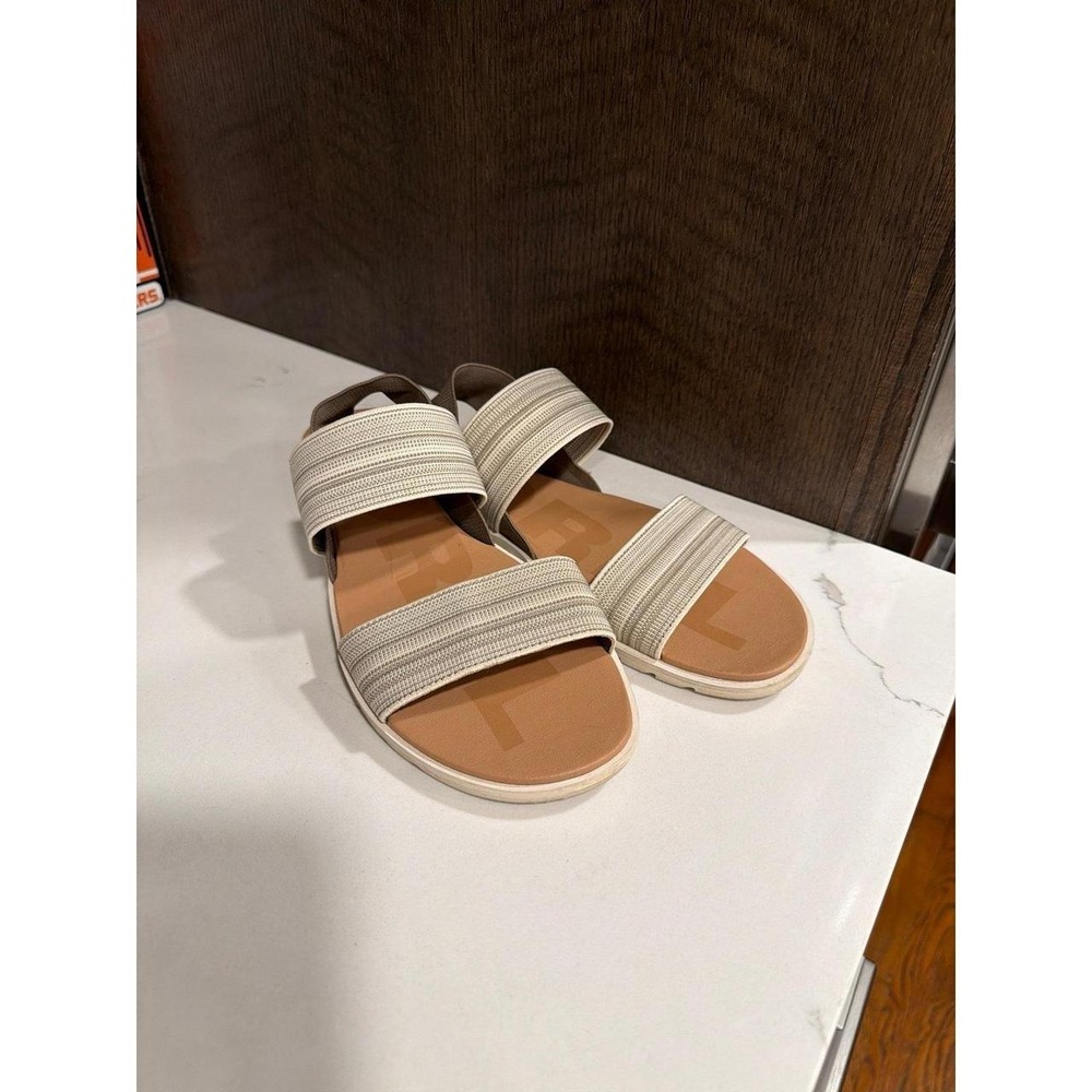 SOREL Ella II Two Strap Striped Sandals featuring tan women's 9.5